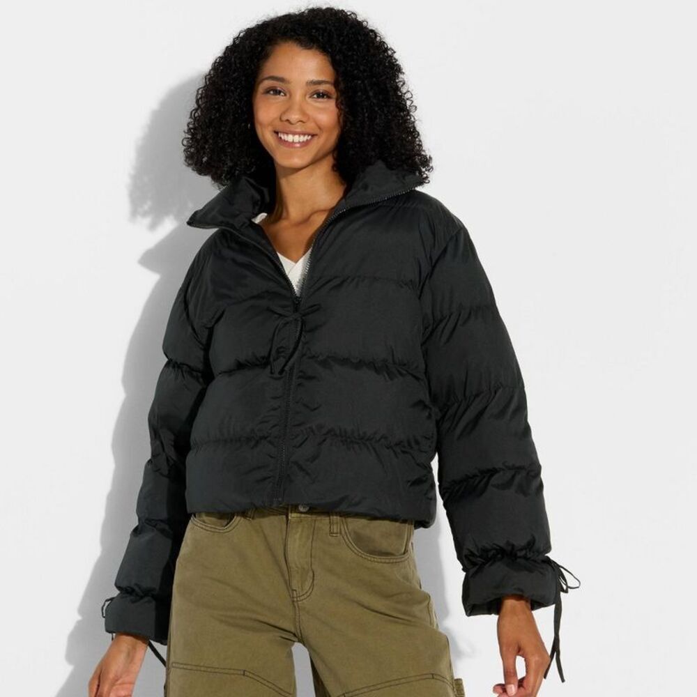 Women's Bow Puffer Jacket - Wild Fable Black M